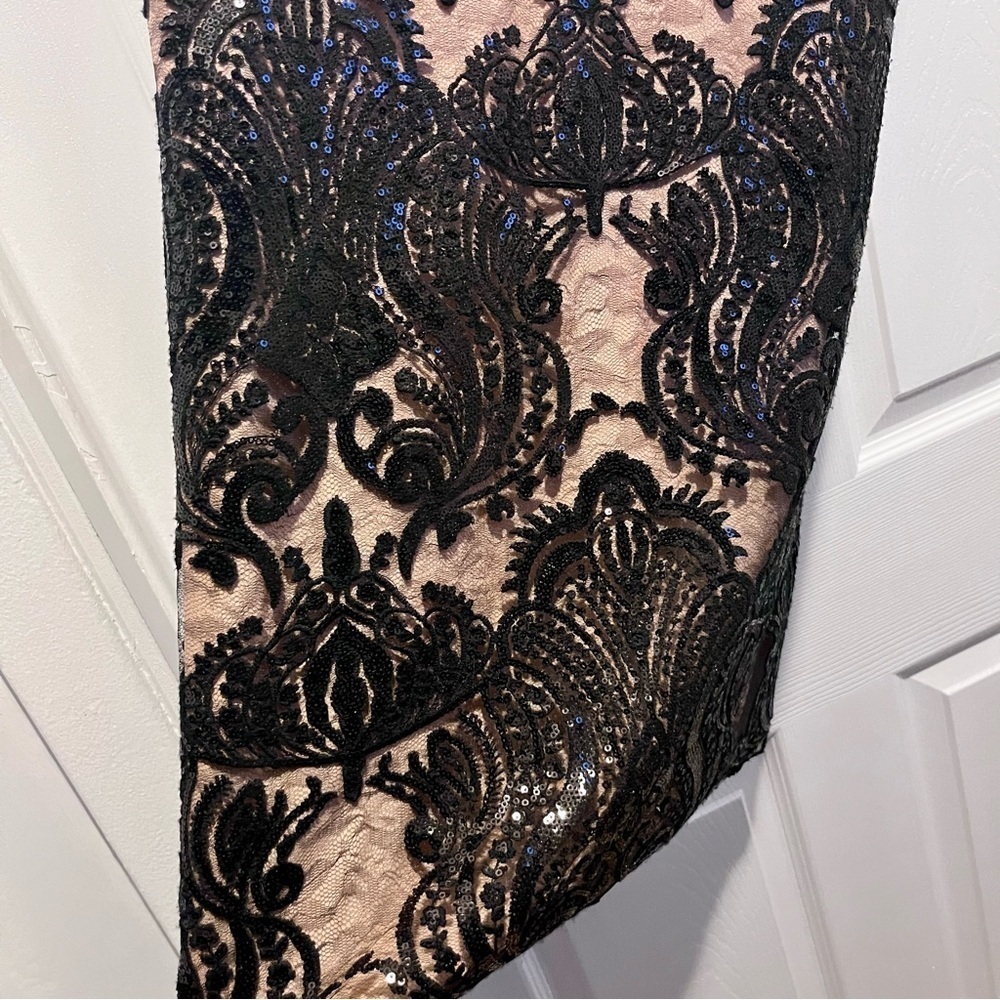 Free People Black Lace Mini Dress sequin lined sleeveless tank top 6 Small Women - Picture 5 of 8
